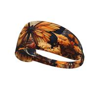 Elastic Sports Headband, Sweat Absorbing Headband, Orange Yellow Butterfly Field Flowers Outdoor Sports Elastic Headband Fitness Sports Yoga Cycling Headband