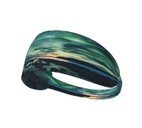 Elastic Sports Headband, Sweat Absorbing Headband, Sea Under Aurora Borealis Outdoor Sports Elastic Headband Fitness Sports Yoga Cycling Headband