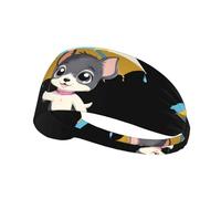 Elastic Sports Headband The Little Dog with an Umbrella Printing Soft and Comfortable Moisture-Wicking Suitable for Yoga and Running