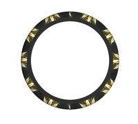 Elastic Steering Wheel Cover BROLEO Golden Cannabis Printed Fits Most Vehicles Including Sedans, SUVs, ATVs, and Trucks