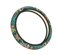 Elastic Steering Wheel Cover Green Boho Floral Mandala Anti-Slip Breathable Stretch Steering Wheel Protective Cover Microfiber Interior Accessories Fit Most Cars (38cm/15in)