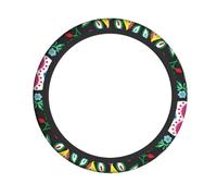 Elastic steering wheel cover Sugar Horror Skull and Flowers printed steering wheel cover suitable for cars SUVs and trucks 15-inch