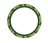 Elastic Steering Wheel Cover YYHHAOFA Green Knitted Kitten Printed Anti-Slip, Durable, Fits Most Vehicles