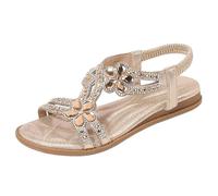 Elastic Strappy Sandals Glitter Bead Casual Sandals Womens Open Toe Summer Beach ow Wedges Shoes (Gold, 8.5)
