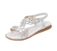 Elastic Strappy Sandals Glitter Bead Casual Sandals Womens Open Toe Summer Beach ow Wedges Shoes (Silver, 8.5)