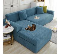 Elastic Stretch L-Shaped Sofa Cover with Left/Right Chaise 2pc Anti-Scratch Couch Protector for Cats Fits 1-4 Seater Blue Durable Easy to Clean