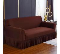 Elastic Stretch Sofa Cover Anti-Dust Lace Decoration for Living Room Furniture Universal Fit (235-300cm Brown) - Non-Slip Four Seasons Protection.