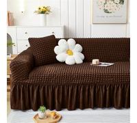 Elastic Stretch Sofa Cover for 1-4 Seater, Pet-Friendly, Anti-Slip, Ruffled Design, Easy to Clean, Solid Color Caffè - Perfect Living Room Fur Protect
