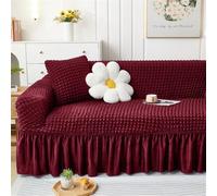 Elastic Stretch Sofa Cover for 1-4 Seater, Pet-Friendly, Anti-Slip, Solid Bury, Ruffled Couch Protector with Armrests, Fur Slipcover