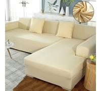 Elastic Stretch Sofa Cover with Left/Right Armrest Pet Proof Couch Protector for 1/2/3/4/5 Seat Sofas Anti Slip Champagne (310 380 cm)