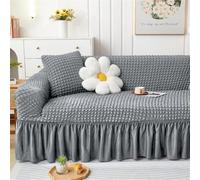 Elastic Stretch Sofa Cover with Ruffled Skirt, Anti-Cat & Anti-Slip, Solid Light Gray for 1-4 Seater Sofas, for 3 Seater, Fur Protector & Decor Enhancer