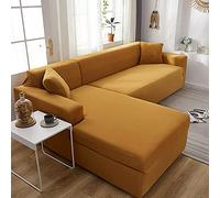 Elastic Stretch Sofa Covers for Living Room - Plain Corner Slipcovers 1-Seat Couch Protector Camel Color 90-140cm Buy 2 for Full Coverage Durable & Easy to Clean.