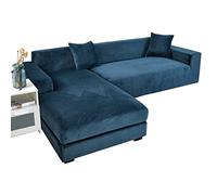 Elastic Stretch Velvet L-Sd Sofa Cover Set - 2-Piece for 3/4 Seat Sofas, Pet-Friendly, Soft &, Elastic Bottom, Blue - Perfect for Dogs & Cats, Easy Care