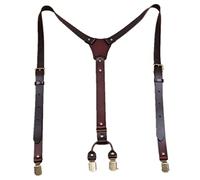 Elastic suspenders men, Old Fashion Leather Suspenders For Men Y-Back 4 Heavy Duty Clips Adjustable Mens Braces(Deep Brown)