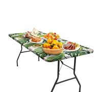 Elastic Tablecloths for Picnic Tables, Chic Green Fitted Rectangle Table Cloth, 6ft Waterproof Elastic Fitted Table Cloth, Road Trip Supplies Car Travel Must-Haves for Camping Picnic