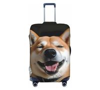 Elastic Travel Luggage Cover for Suitcase Tsa Approved Stretch Scratch-Resistant Suitcase Protector Cover Washable Shiba Inu smile tongue out Baggage Covers Fits 18-32 Inch Luggage Case, Black, Small