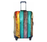 Elastic Travel Luggage Cover for Suitcase Tsa Approved Stretch Scratch-Resistant Suitcase Protector Cover Washable Colorful Wooden Boards Baggage Covers Fits 18-32 Inch Luggage Case, Black, L