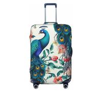 Elastic Travel Luggage Cover for Suitcase Tsa Approved Stretch Scratch-Resistant Suitcase Protector Cover Washable Beautiful Peacock Flowers Baggage Covers Fits 18-32 Inch Luggage Case, Black, Large