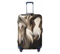 Elastic Travel Luggage Cover for Suitcase Tsa Approved Stretch Scratch-Resistant Suitcase Protector Cover Washable Two horses Baggage Covers Fits 18-32 Inch Luggage Case, Black, L