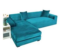 Elastic Velvet L-Sd Sofa Cover with Elastic Bottom 2-Piece Soft Couch Protector for Dogs and Cats - Fits 2-Seater + 2-Seater Sofas