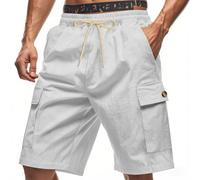 Elastic Waist Cargo Shorts for Men Casual Stretch Waffle Short Pants with Multi Pockets Summer Hiking Work-Short 2025 Bermudas para Hombres(White, XXXL)