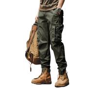 Elastic Waist Quick Dry Stretchy Cargo Pants Mens Walking Trousers Work Men Regular Adjustable Band Baggy Multi Pockets Site (Army Green, XL)