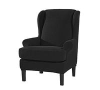 Elastic Wing Chair Cover Stretch Jacquard Sofa Covers 2-Piece Spandex Fabric Wingback Slipcovers for Armchair Easy to Fit Furniture Protector (Black)