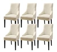 Elastic Wings On The Back Chair Covers, Diamond-Patterned High-Back Dining Room Chair Covers, Reusable, Detachable and Washable, Suitable For Living Room, Bedroom(Beige, 6-Piece Set).