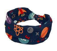 Elastic Womens Headbands Outer Spaceship Rocket Stars Planet Wide Hairband Non-Slip Headband Sweatband Yoga Head Band for Workout, Gym, Running, Fitness, Sport