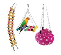 Elastic Wooden Ladder Toy Cage Toy for Bird Perches | 3 Pieces Climbing Toys | Small Animal Toys with Zipper with Quick Connect, with Hooks