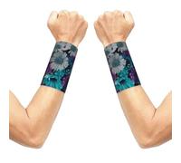 Elastic Wrist Compression Sleeves, Wrist Support for Pain Relief, 1 Pair | The Purple And Teal Flowers Seamless Wristband Design Makes It Ideal For Fitness, Basketball, Tennis, And Typing.