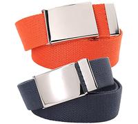 Elasticated Belt Stretch Weave,Belt Men Women Plus Size Cotton Canvas Belts with Flip-Top Silver Military Buckle Adjustable Army Style WaistBand, 2 Pcs (Color : Grey+Brown, Size : 135CM(53inch)) ( Col