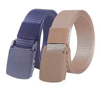 Elasticated Belt Stretch Weave,Belts Men Women, Heavy Duty Nylon Tactical Military Belt with Quick Release POM Buckle, 3cm Wide 110-170cm Length, 2 Pack ( Color : Khaki+blue , Size : Length 120CM )