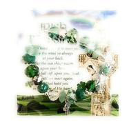 Elasticated Celtic Bracelet Silver Green Beads St Patrick's Day