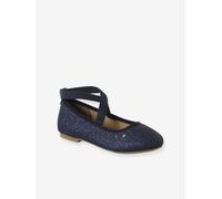 Elasticated cross strap ballerinas for children, nursery collection navy blue