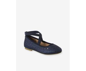 Elasticated cross strap ballerinas for children, nursery collection navy blue