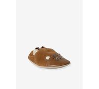 Elasticated leather baby slippers chocolate