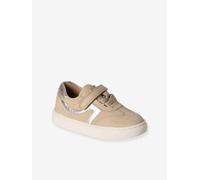 Elasticated leather trainers for children brown