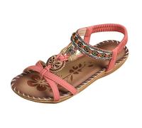 elasticated sandals women Women's Sandal Flat Bohemian Beaded Summer Sandal Casual Anti-slip Elastic Ankle Strap Slides Comfy Open Toe Dressy Boho Wedge Shoes wide fit sandals for women size 7 Pink 7