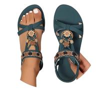 elasticated sandals Womens Sandal Summer Bohemian Beaded Elastic Ankle Strap Sandal Comfortable Bohemian Non-Slip Wedge Shoes Open Toe Walking Slides Beach Shoes ladies sandals size 7 uk Green 7