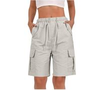 Elasticated Shorts Women Ladies Bermuda Shorts Baggy Short Cargo Pants with Multiple Pockets Summer Drawstring Elasticated Waist Half Pants for Outdoor Hiking Work Travel Golf Gray