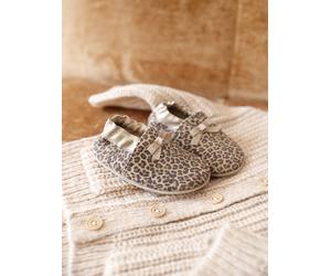 Elasticated, Soft Leather Slip-Ons for Babies printed beige