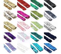 Elasticated Stretch Sequin Trimming 2cm and 3cms Wide 20 Metallic Colors Trim Craft Ribbon for Costume Dressmaking Cocktail Wear,Decoration Embellishment Stretches [Silver, 10 Yard (3 Line)]