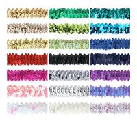 Elasticated Stretch Sequin Trimming 2cm Wide 20 Metallic Colors Washable Trim Craft Ribbon for Costume Dressmaking Cocktail Wear, Decoration Embellishment Stretches [Jade Blue Glitz, 10YDs]