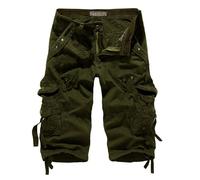 Elasticated Waist Cargo Shorts Lightweight Cotton Multi-Pocket Loose Fit Work Short Casual Combat Shorts Men's Cargo Work Board Short with Zipper Pockets