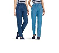 Amber Ladies Elasticated Waist Pull On Jeans (Pack of 2) 100% Cotton High Waisted Jeans for Women with Adjustable Drawstring