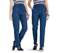 Amber Ladies Elasticated Waist Pull On Jeans (Pack of 2) 100% Cotton High Waisted Jeans for Women with Adjustable Drawstring Stonewash