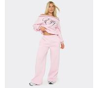 Elasticated Waistband Wide Leg Joggers In Pink, Women's Size UK 14