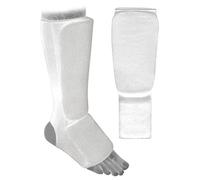 Elasticated white Shin and instep pads for Karate Muay Thai MMA Taekwondo Adult/kids kick boxing shin and instep pads. (Extra small/ 4-6yrs)