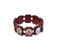 Elasticated Wooden Catholic Saints Bracelet - Images of Jesus, Mary and Saints - 2.5 Inch